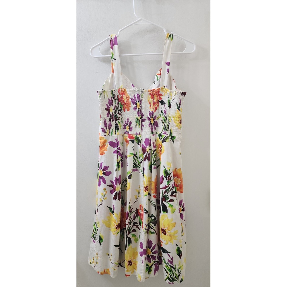 Rush Women XL Floral Fit and Flare Dress White Multicolor V-Neck Smocked Back - Picture 4 of 8